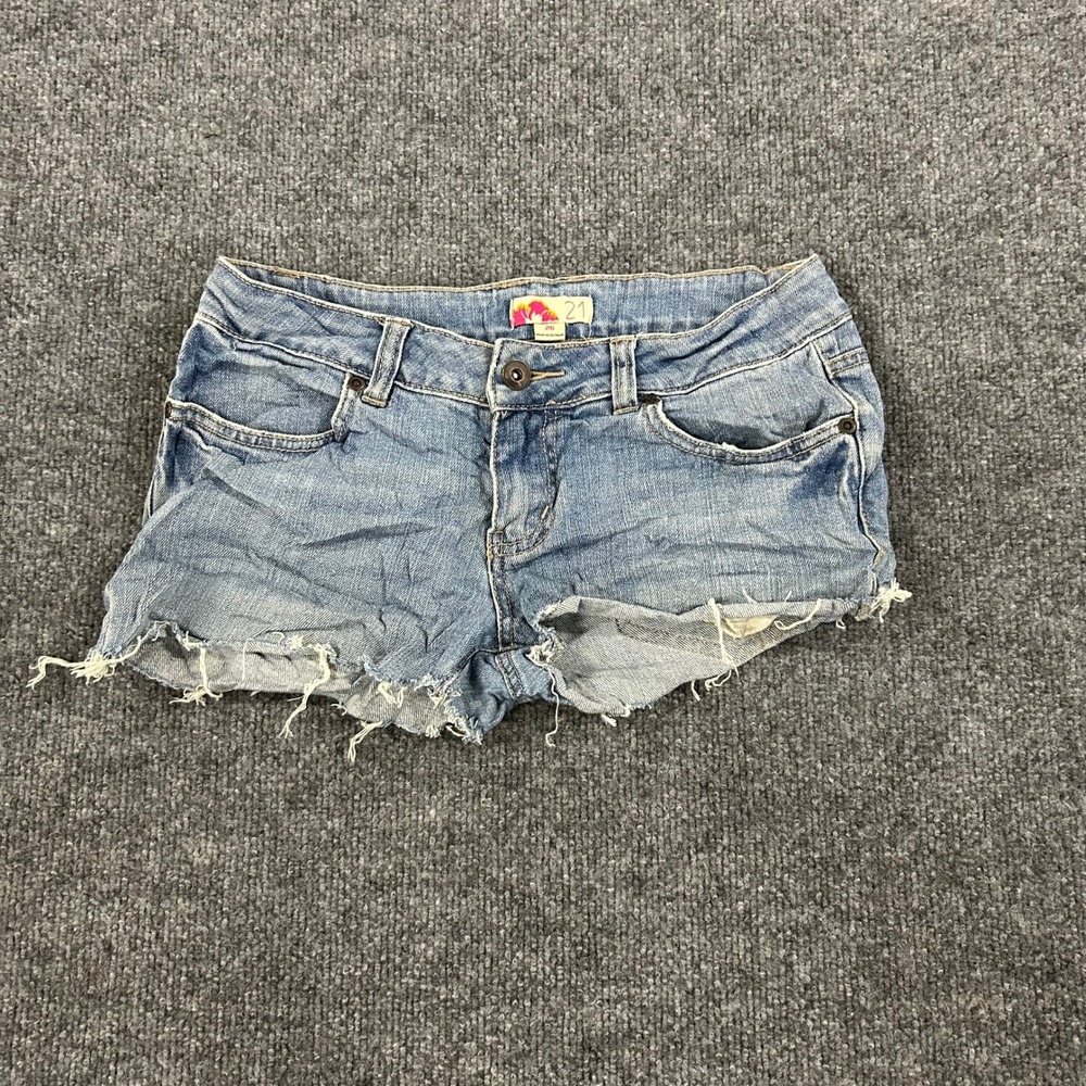 Forever 21 Denim Shorts Womens Size 26 Blue Light Wash Raw Hem Frayed Cut Off